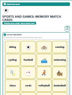 First page of Sports and Games: Memory Match Cards, A1 speaking cards