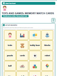 First page of Toys and Games: Memory Match Cards, A1 speaking cards