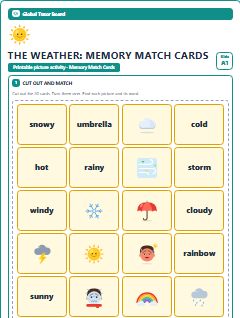 First page of The Weather: Memory Match Cards, A1 speaking cards
