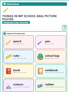 First page of Things in My School Bag: Picture Poster, A1 posters