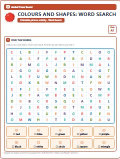 First page of Colours and Shapes: Word Search, A1 worksheet