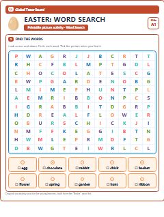 First page of Easter: Word Search, A1 worksheet