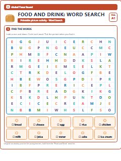 First page of Food and Drink: Word Search, A1 worksheet
