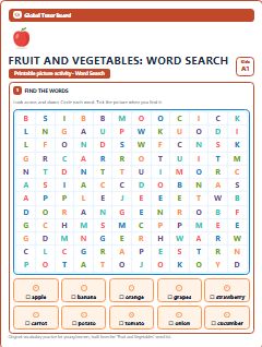 First page of Fruit and Vegetables: Word Search, A1 worksheet