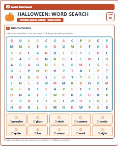First page of Halloween: Word Search, A1 worksheet