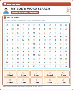 First page of My Body: Word Search, A1 worksheet