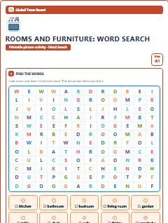 First page of Rooms and Furniture: Word Search, A1 worksheet
