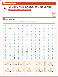 First page of Sports and Games: Word Search, A1 worksheet