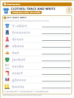 First page of Clothes: Trace and Write