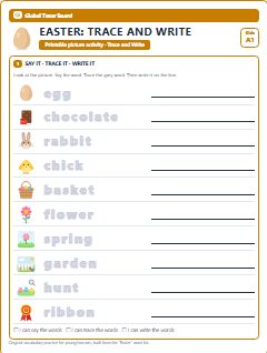 First page of Easter: Trace and Write, A1 worksheet