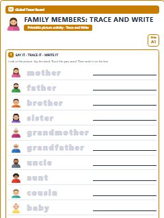 First page of Family Members: Trace and Write