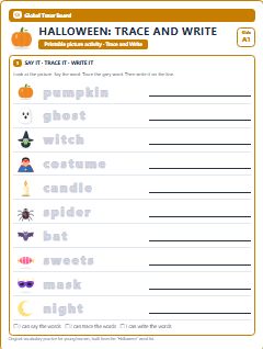 First page of Halloween: Trace and Write, A1 worksheet
