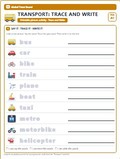 First page of Transport: Trace and Write, A1 worksheet