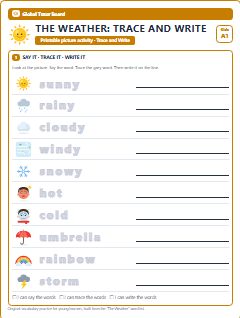First page of The Weather: Trace and Write, A1 worksheet
