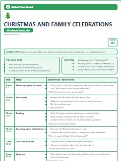 First page of Christmas and Family Celebrations, A1 lesson plan