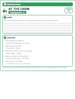 First page of Listening: At the Farm, A1 listening task