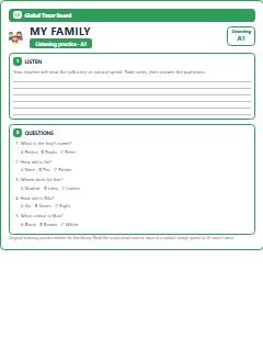 First page of Listening: My Family, A1 listening task