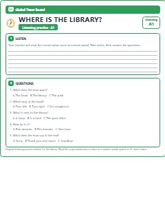 First page of Listening: Where Is the Library?, A1 listening task