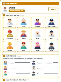 First page of Picture Dictionary: Jobs, Pre-A1 vocabulary list