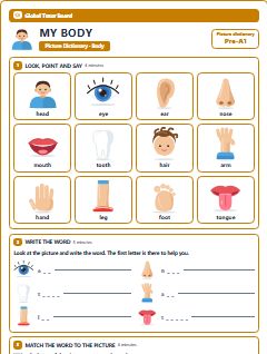 First page of Picture Dictionary: My Body, Pre-A1 vocabulary list