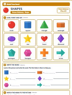 First page of Picture Dictionary: Shapes, Pre-A1 vocabulary list