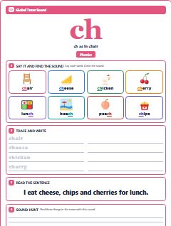 First page of Phonics: ch, Pre-A1 phonics sheet