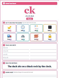 First page of Phonics: ck, Pre-A1 phonics sheet