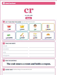 First page of Phonics: cr, Pre-A1 phonics sheet