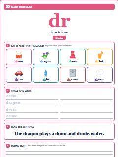 First page of Phonics: dr, Pre-A1 phonics sheet