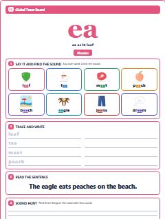 First page of Phonics: ea, Pre-A1 phonics sheet