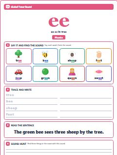 First page of Phonics: ee, Pre-A1 phonics sheet