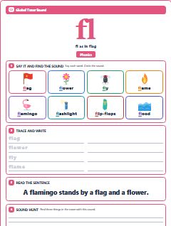 First page of Phonics: fl, Pre-A1 phonics sheet