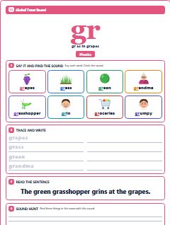First page of Phonics: gr, Pre-A1 phonics sheet
