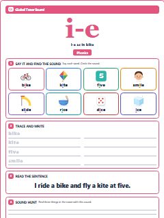 First page of Phonics: i-e, Pre-A1 phonics sheet
