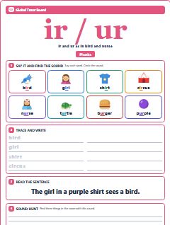 First page of Phonics: ir / ur, Pre-A1 phonics sheet
