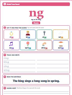 First page of Phonics: ng, Pre-A1 phonics sheet