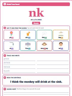 First page of Phonics: nk, Pre-A1 phonics sheet