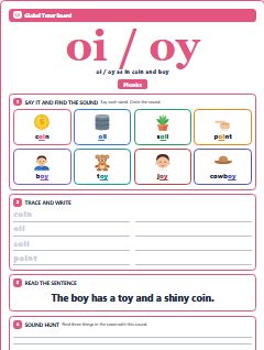 First page of Phonics: oi / oy, Pre-A1 phonics sheet