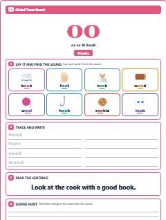 First page of Phonics: oo, Pre-A1 phonics sheet