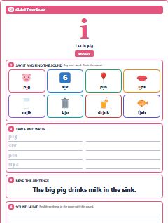 First page of Phonics: i, Pre-A1 phonics sheet