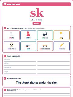 First page of Phonics: sk, Pre-A1 phonics sheet
