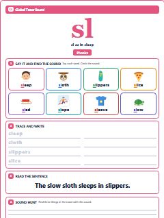 First page of Phonics: sl, Pre-A1 phonics sheet