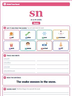 First page of Phonics: sn, Pre-A1 phonics sheet