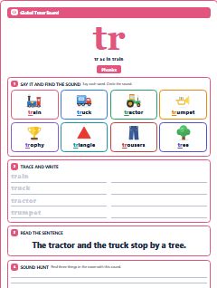First page of Phonics: tr, Pre-A1 phonics sheet