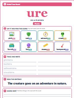 First page of Phonics: ure, Pre-A1 phonics sheet