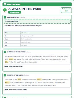 First page of Graded Reader: A Walk in the Park, A1 reading text