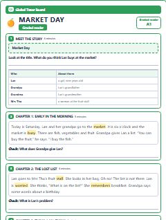 First page of Graded Reader: Market Day, A1 reading text