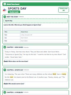 First page of Graded Reader: Sports Day, A1 reading text