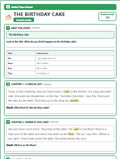First page of Graded Reader: The Birthday Cake, A1 reading text