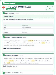 First page of Graded Reader: The Lost Umbrella, A1 reading text